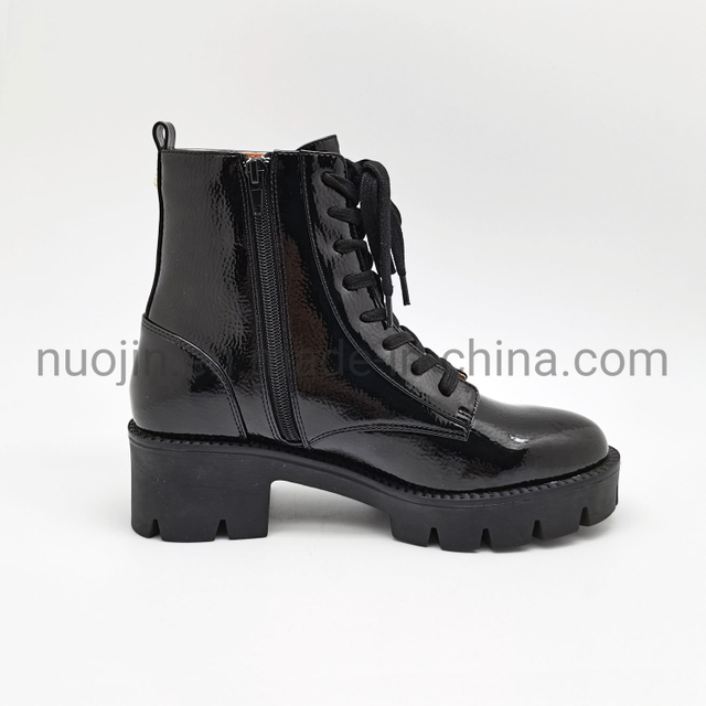 Chaussures en cuir synthétique polyuréthane à lacets pour femme, bottes plates en cuir synthétique, tendance à la mode, hiver 2022