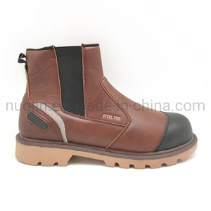 Bottes de travail en cuir marron en gros, bottes de sécurité à enfiler avec élastique latéral, vente en gros