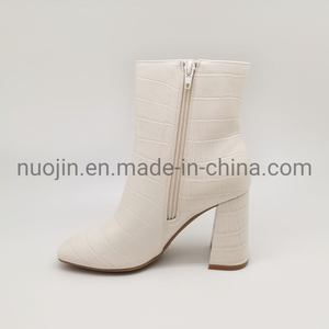 Dames chaussures de mode tête carrée bottes d'hiver cylindre moyen fermeture éclair courte talon épais Crocodile PU bottes à la mode